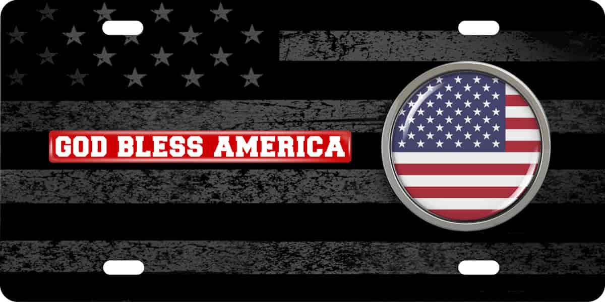 American Flag God Bless America - Stainless Steel Car License Plate